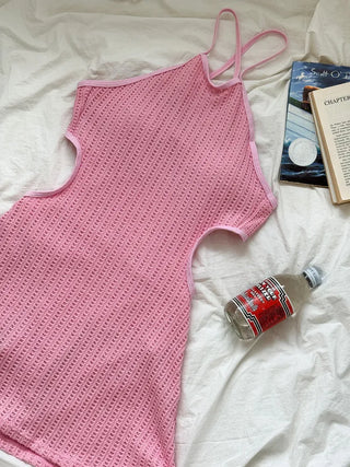 Halter Knit Slit All-in-One One-Piece Swimsuit