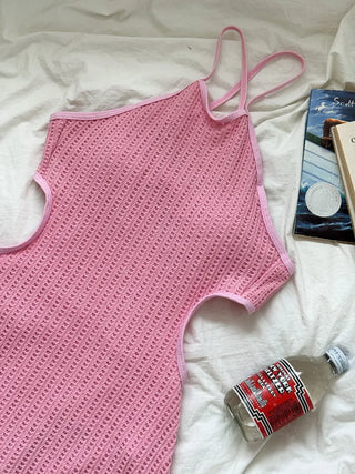 Halter Knit Slit All-in-One One-Piece Swimsuit