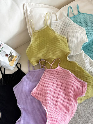 Halter Knit Slit All-in-One One-Piece Swimsuit