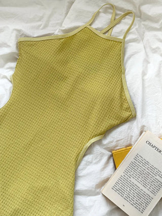 Halter Knit Slit All-in-One One-Piece Swimsuit