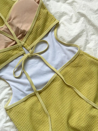 Halter Knit Slit All-in-One One-Piece Swimsuit