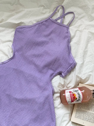 Halter Knit Slit All-in-One One-Piece Swimsuit