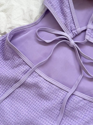 Halter Knit Slit All-in-One One-Piece Swimsuit