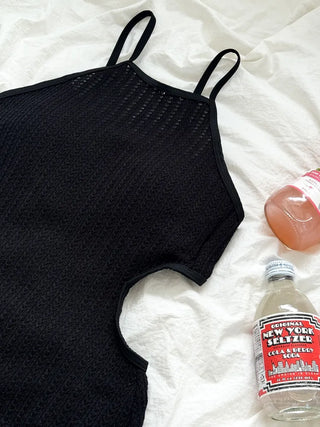 Halter Knit Slit All-in-One One-Piece Swimsuit