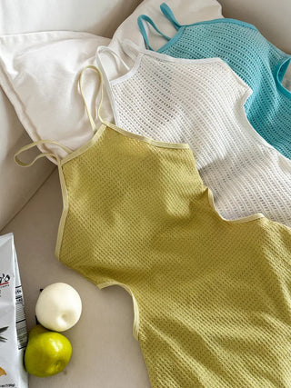Halter Knit Slit All-in-One One-Piece Swimsuit