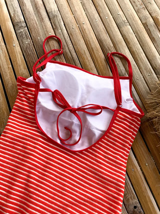 Terry Striped Back Ribbon Monokini Swimsuit