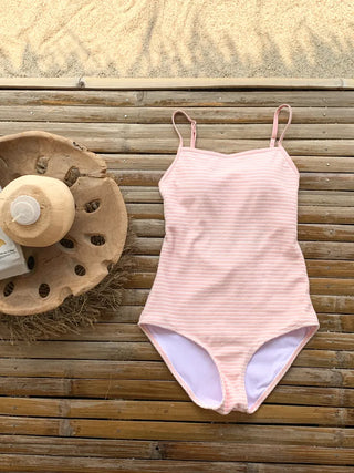 Terry Striped Back Ribbon Monokini Swimsuit