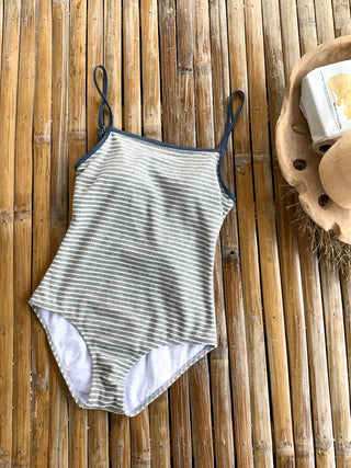 Terry Striped Back Ribbon Monokini Swimsuit