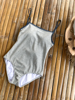 Terry Striped Back Ribbon Monokini Swimsuit