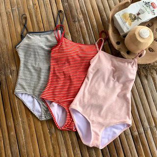 Terry Striped Back Ribbon Monokini Swimsuit