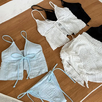 Wave Lace Skirt Bikini Swimsuit