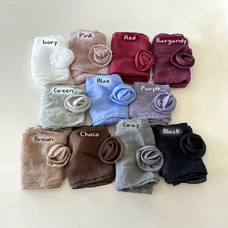 Lia Rose Brooch See-through Wrinkle Long Scarf