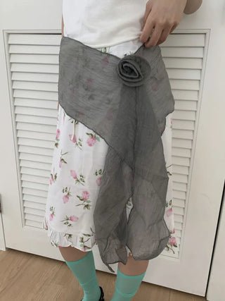 Lia Rose Brooch See-through Wrinkle Long Scarf