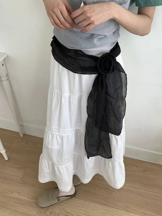 Lia Rose Brooch See-through Wrinkle Long Scarf