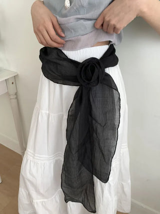 Lia Rose Brooch See-through Wrinkle Long Scarf