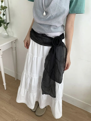 Lia Rose Brooch See-through Wrinkle Long Scarf