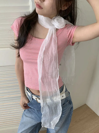 Lia Rose Brooch See-through Wrinkle Long Scarf