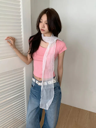 Lia Rose Brooch See-through Wrinkle Long Scarf