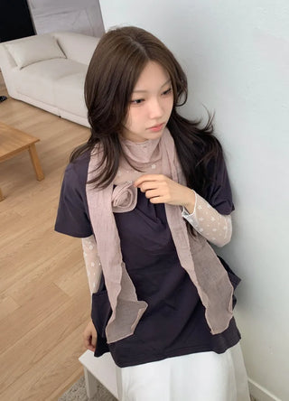 Lia Rose Brooch See-through Wrinkle Long Scarf
