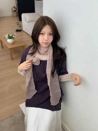 Lia Rose Brooch See-through Wrinkle Long Scarf