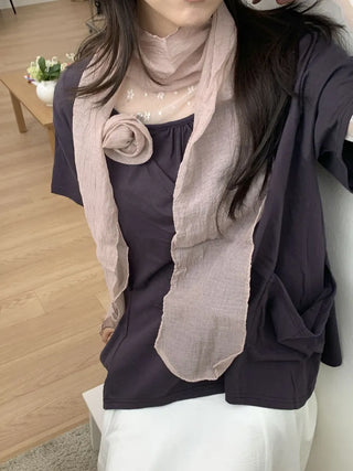 Lia Rose Brooch See-through Wrinkle Long Scarf