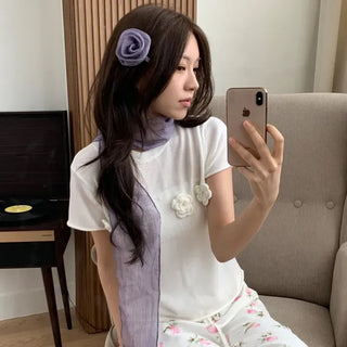 Lia Rose Brooch See-through Wrinkle Long Scarf