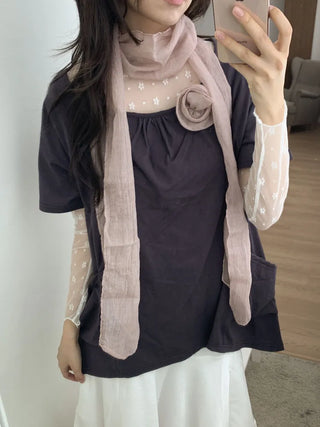 Lia Rose Brooch See-through Wrinkle Long Scarf