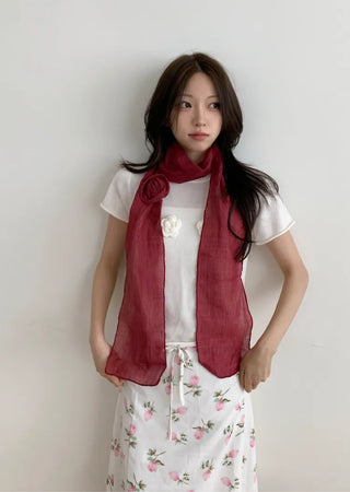 Lia Rose Brooch See-through Wrinkle Long Scarf