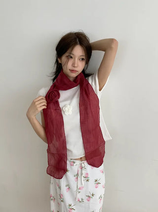 Lia Rose Brooch See-through Wrinkle Long Scarf