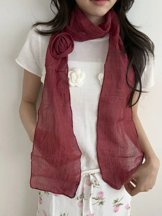 Lia Rose Brooch See-through Wrinkle Long Scarf