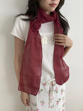 Lia Rose Brooch See-through Wrinkle Long Scarf