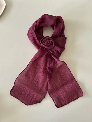Lia Rose Brooch See-through Wrinkle Long Scarf