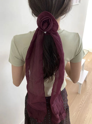 Lia Rose Brooch See-through Wrinkle Long Scarf