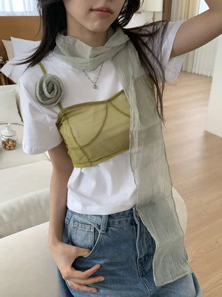 Lia Rose Brooch See-through Wrinkle Long Scarf