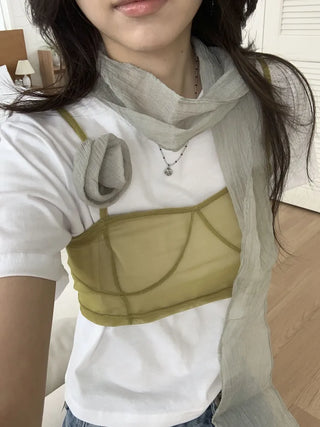 Lia Rose Brooch See-through Wrinkle Long Scarf