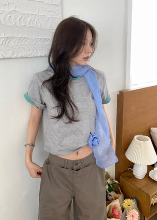 Lia Rose Brooch See-through Wrinkle Long Scarf