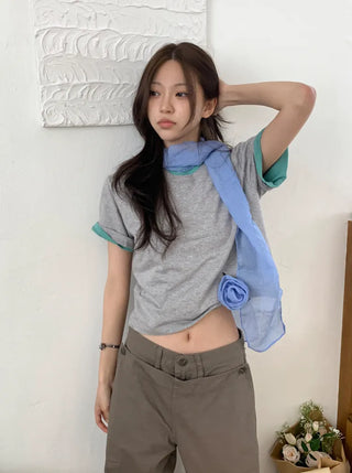 Lia Rose Brooch See-through Wrinkle Long Scarf