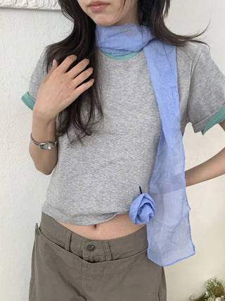 Lia Rose Brooch See-through Wrinkle Long Scarf