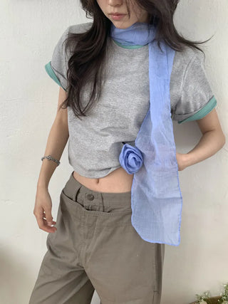 Lia Rose Brooch See-through Wrinkle Long Scarf