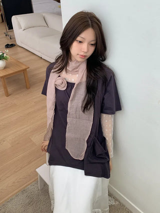 Lia Rose Brooch See-through Wrinkle Long Scarf
