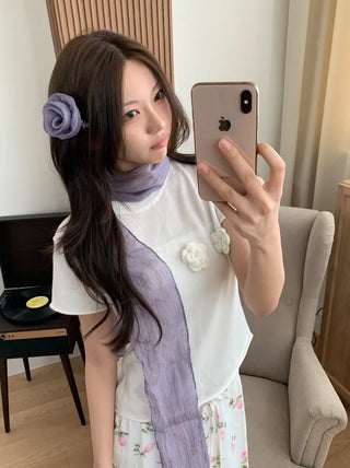 Lia Rose Brooch See-through Wrinkle Long Scarf