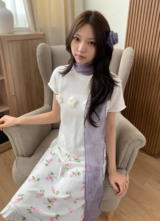 Lia Rose Brooch See-through Wrinkle Long Scarf