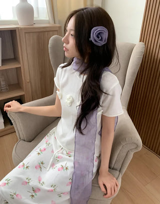 Lia Rose Brooch See-through Wrinkle Long Scarf