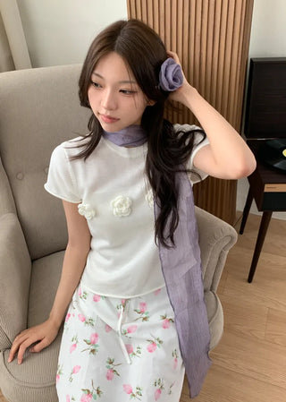 Lia Rose Brooch See-through Wrinkle Long Scarf