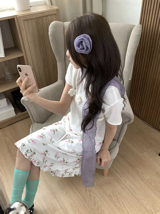 Lia Rose Brooch See-through Wrinkle Long Scarf