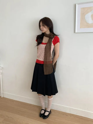 Lia Rose Brooch See-through Wrinkle Long Scarf