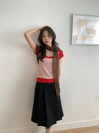 Lia Rose Brooch See-through Wrinkle Long Scarf