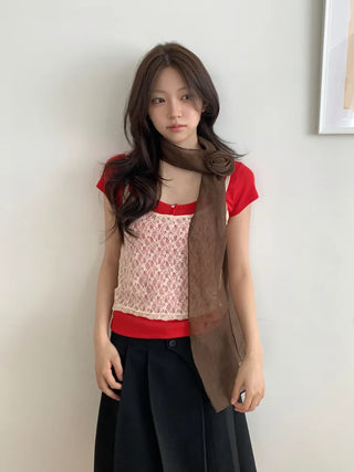 Lia Rose Brooch See-through Wrinkle Long Scarf