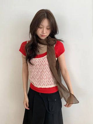 Lia Rose Brooch See-through Wrinkle Long Scarf