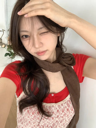 Lia Rose Brooch See-through Wrinkle Long Scarf